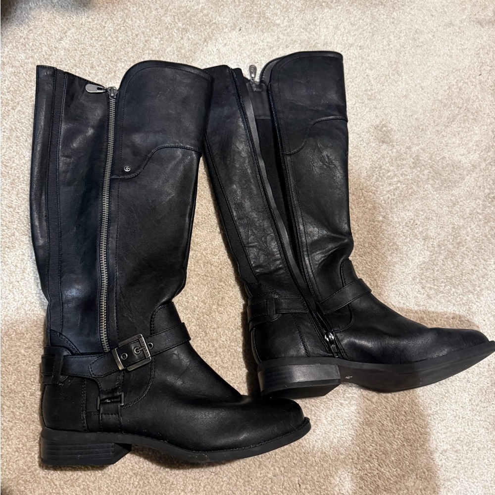 Women's Black Leather Knee-High Boots